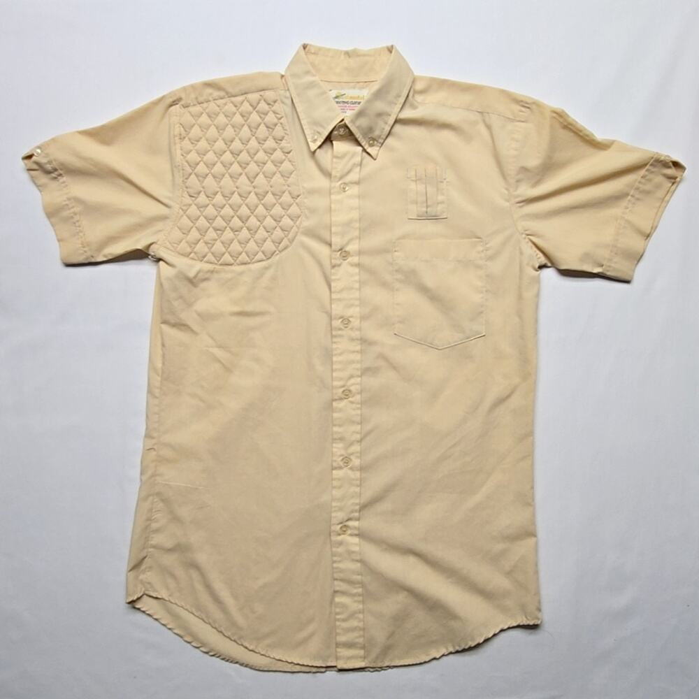 Vintage Continental Shooting Clothes Quilted Shoulder Shirt Beige M Button Down